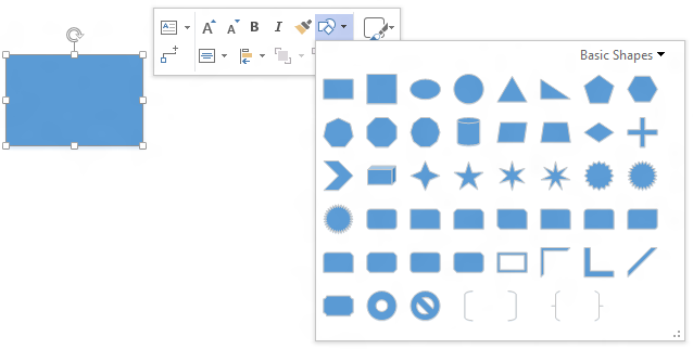 Change Shape on the Visio Floatie menu