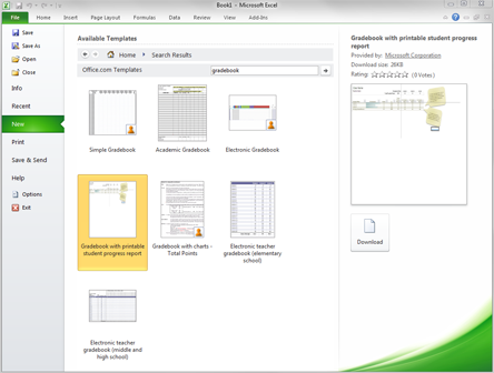 Image of Office.com Template gallery in Excel 2010 backstage