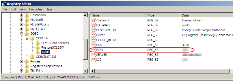 Password saved as plain text in the system registry