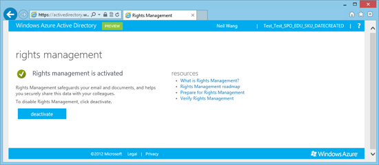 Enabling AADRM rights management for Office 365 tenant on the AADRM portal
