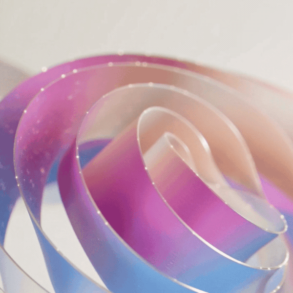 A decorative ribbon in purple and blue.