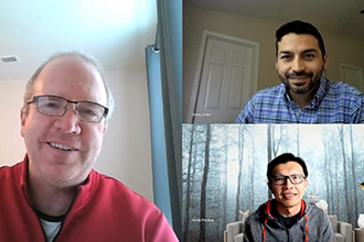 Three colleagues using Microsoft Teams to video call