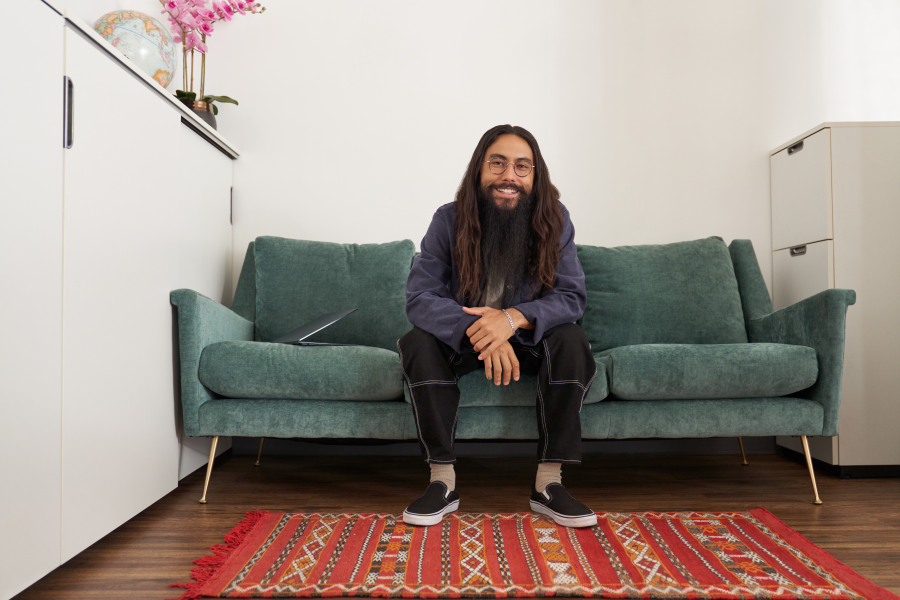 a person sitting in a living room