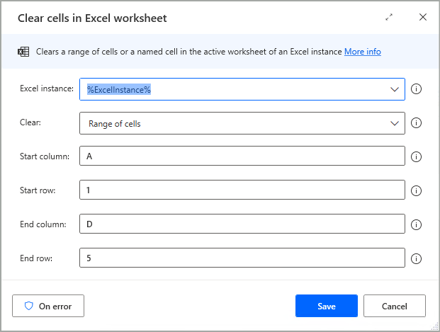 Clear cells in Excel