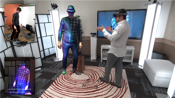 Holoportation - actual footage of a man interacting with a 'hologram' man