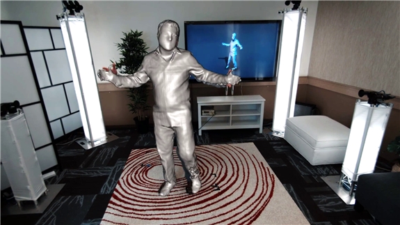 Holoportation - hologram model in front of a monitor