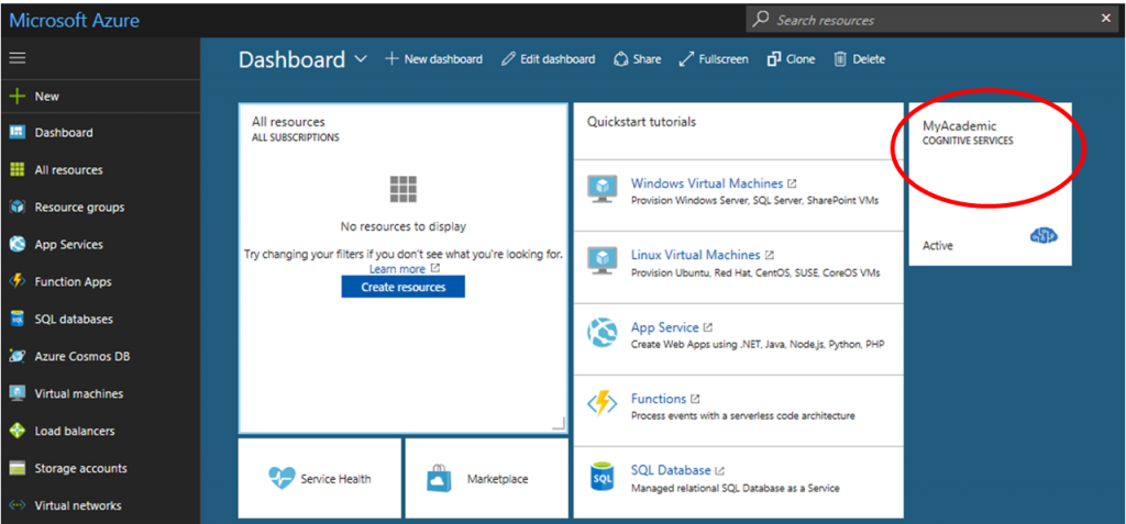 Screen of Azure subscriptions showing the new dashboard.