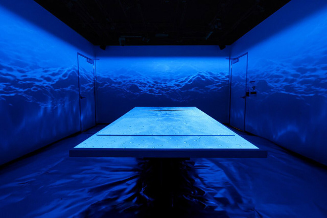 blue table in immersive technologies installation