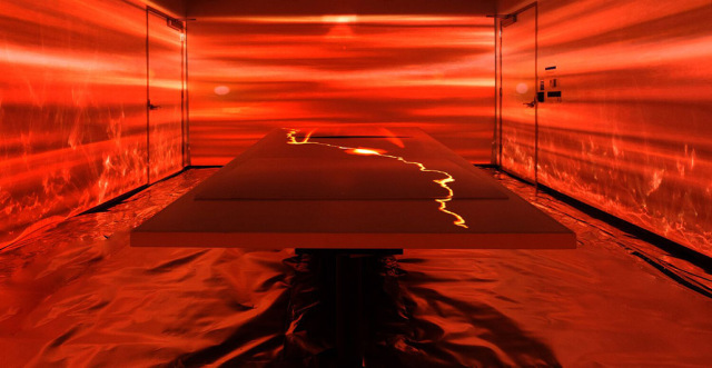 red table in immersive technologies installation