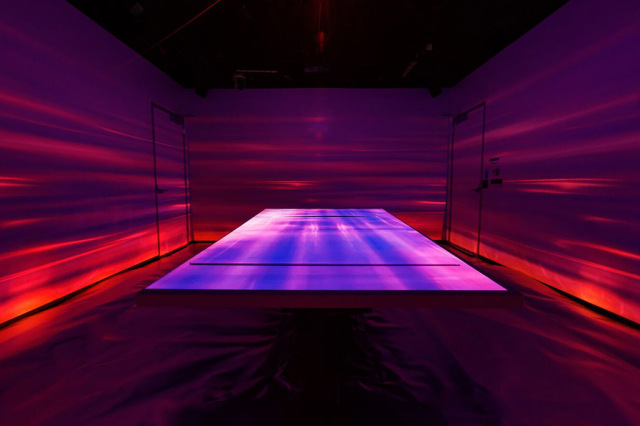 purple table in immersive technologies installation