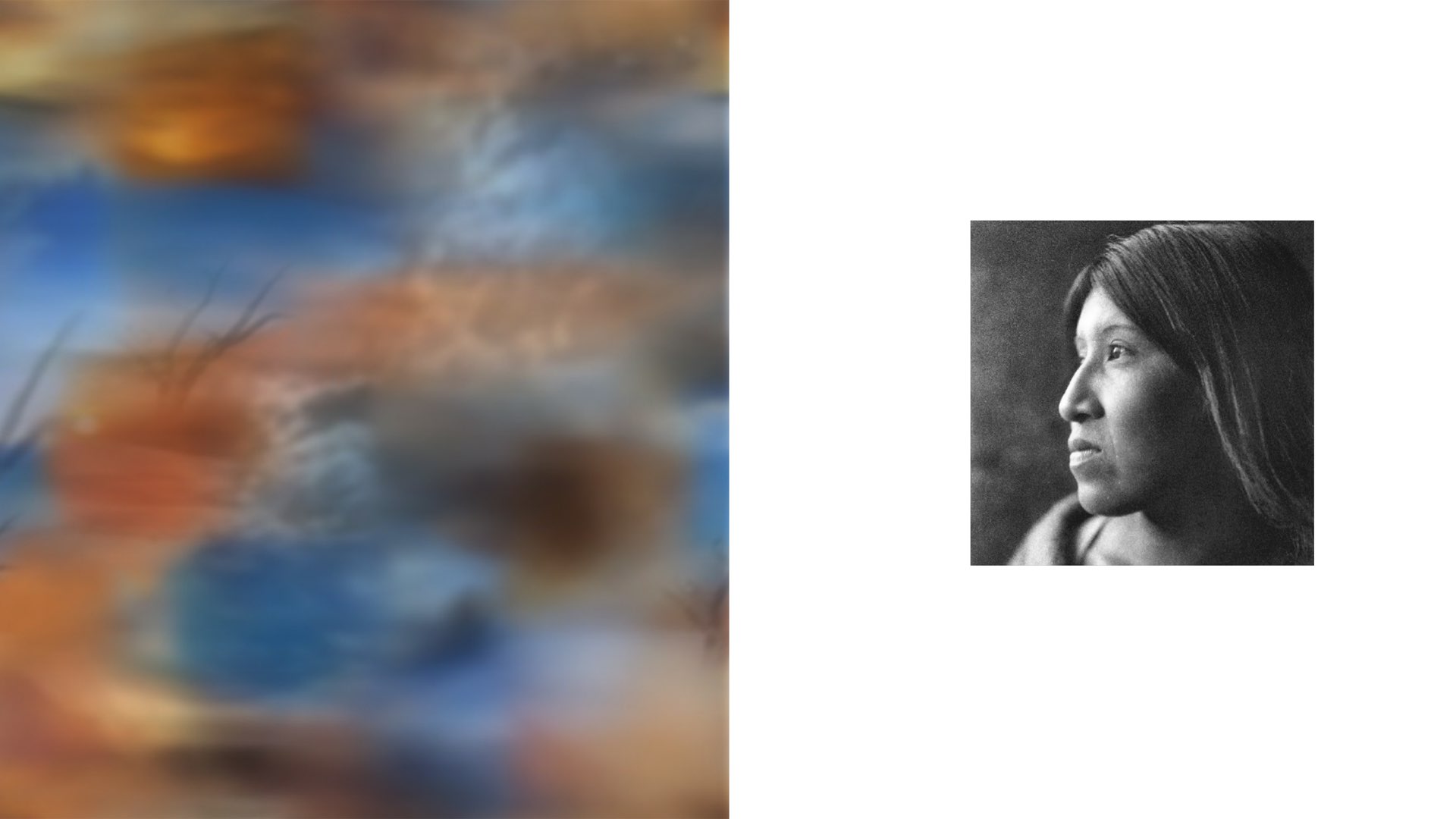 Artist Maja Petrić used machine learning algorithms to create this sky graphic, shown alongside a portrait of woman