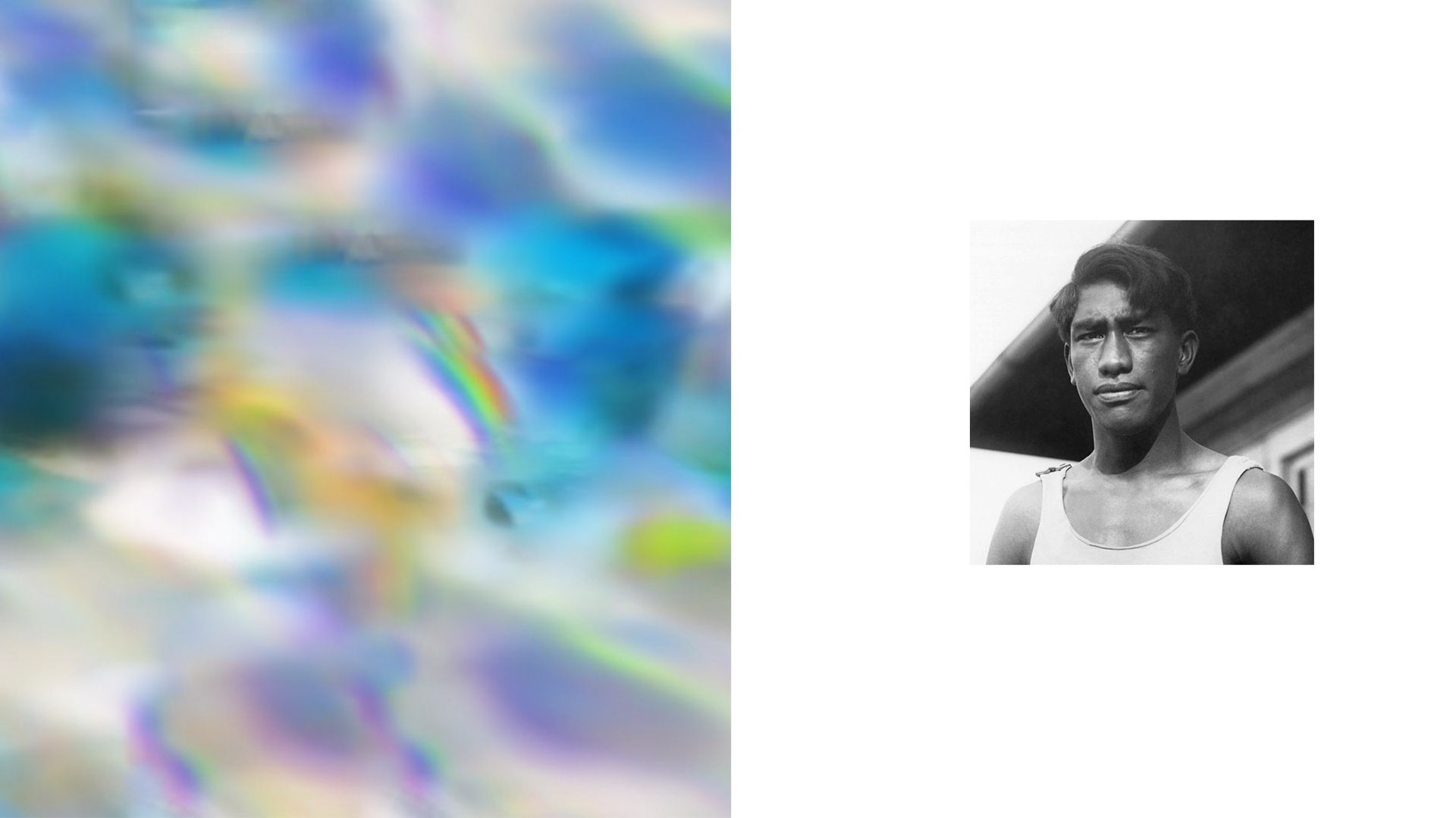 Artist Maja Petrić used machine learning algorithms to create this sky graphic, shown alongside a portrait of man