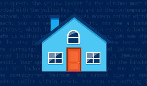 TextWorld blue house with orange front door