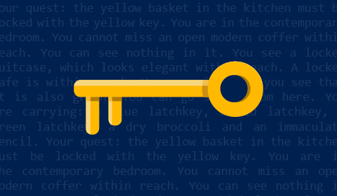 TextWorld illustration of a yellow key on a dark blue background