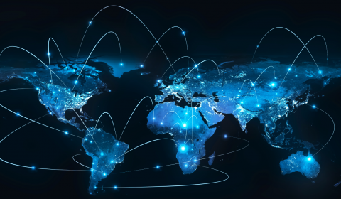 digital map showing global data network connectivity