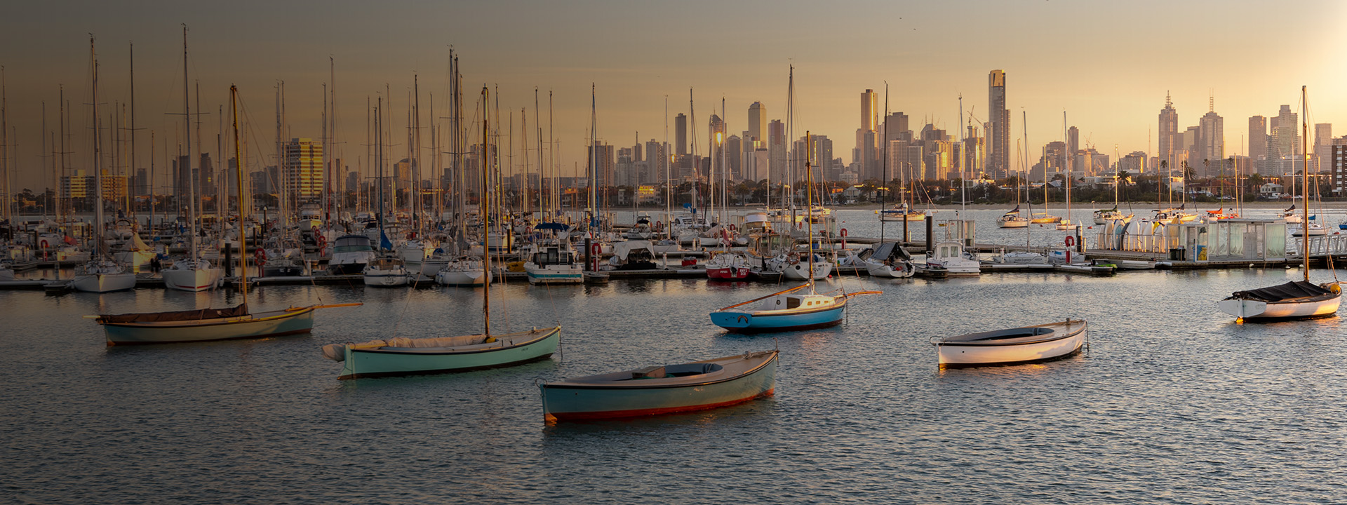 Sunrise over the town of St Kilda and city of Melbourne, Australia