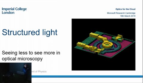 Mark Neil giving talk on Structured light: seeing less to see more in optical microscopy at Microsoft Research Cambridge