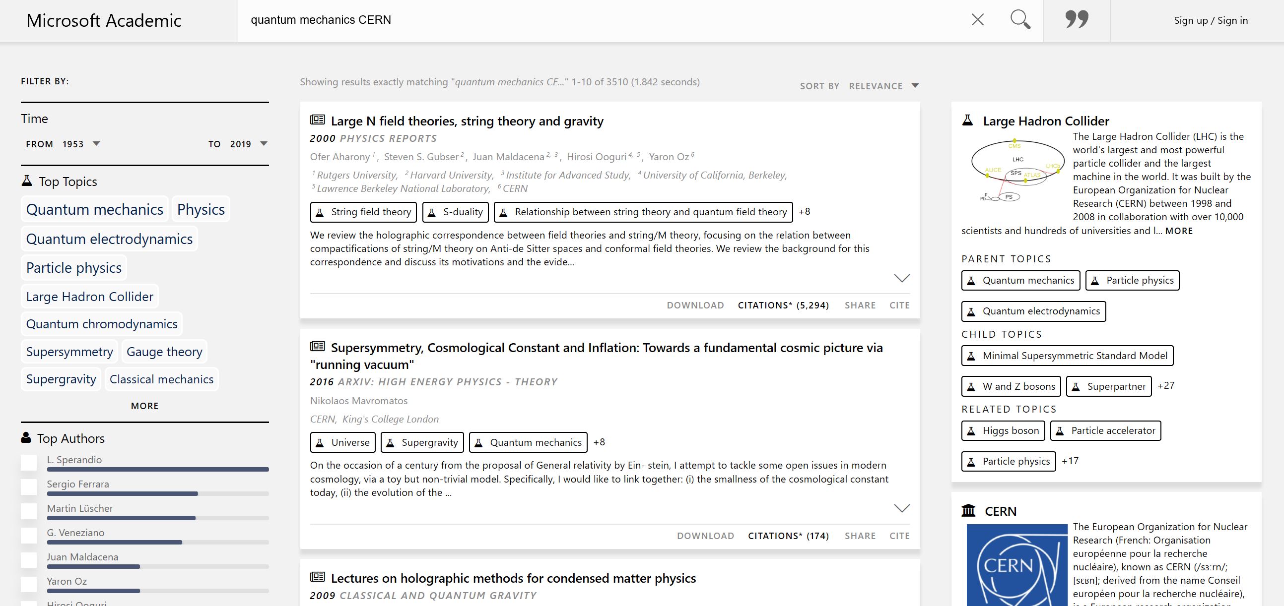 Screenshot of a searched topic details page