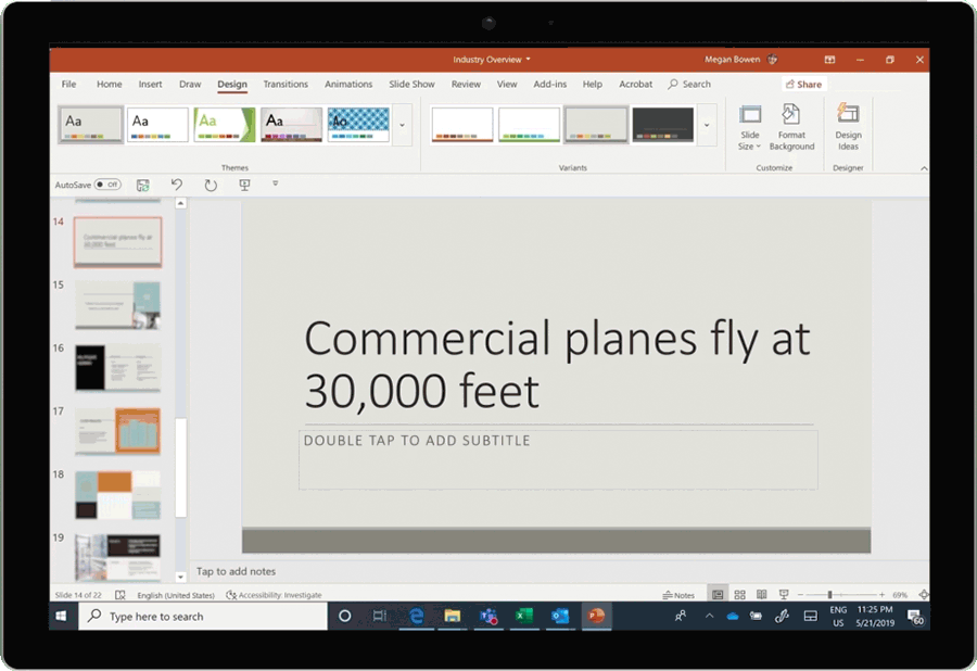 Animated screenshot demonstrating the Designer tool in PowerPoint