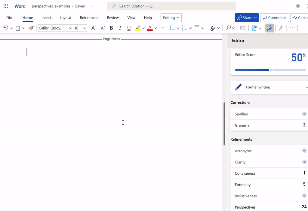 animation showing Perspectives Engine used in Microsoft Word