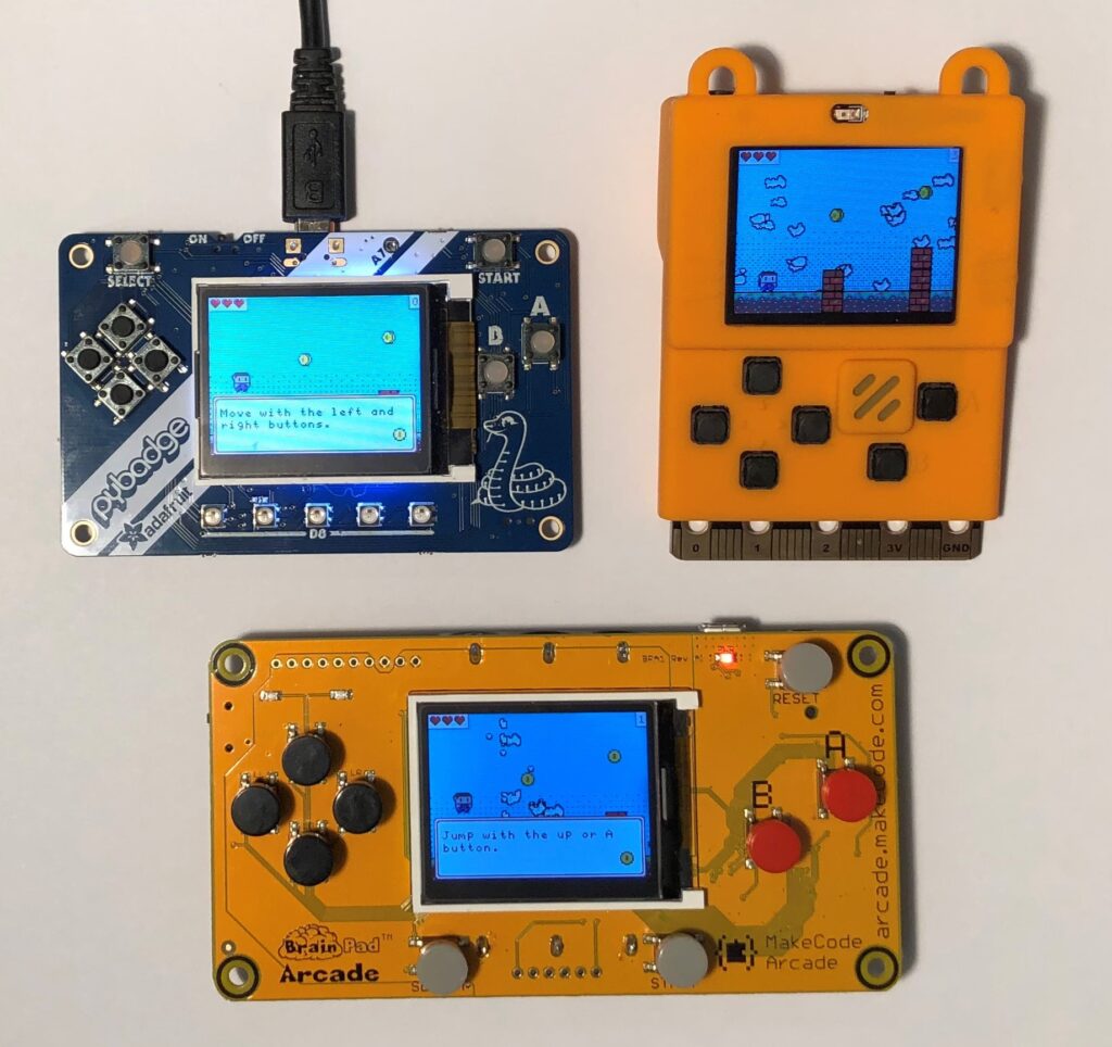 Handheld devices produced by Microsoft hardware partners use Arm Cortex-M4 MCUs, which have around 100 KB of RAM running at around 100 megahertz. Complex MakeCode Arcade games run at about 30 frames per second on the devices.