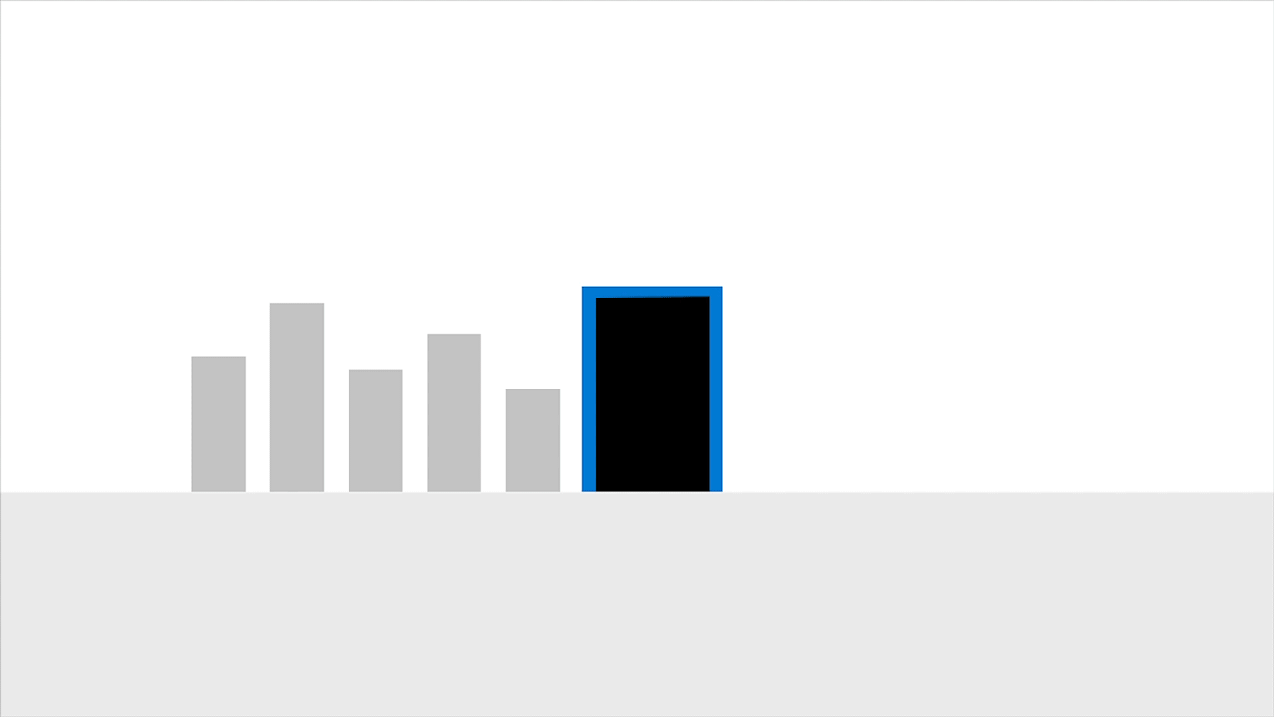 Animation showing rectangles of various sizes passing through a magic door and becoming same size to depict logarithmic mapping. 