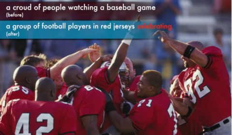 a group of football players wearing red jerseys celebrating