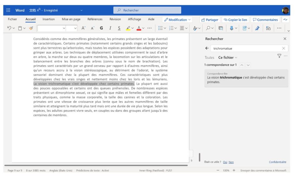 Example of Microsoft Word Semantic Search in French, powered by T-ULR