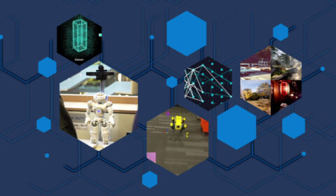 A collage graphic displays various research projects from the 2020 year