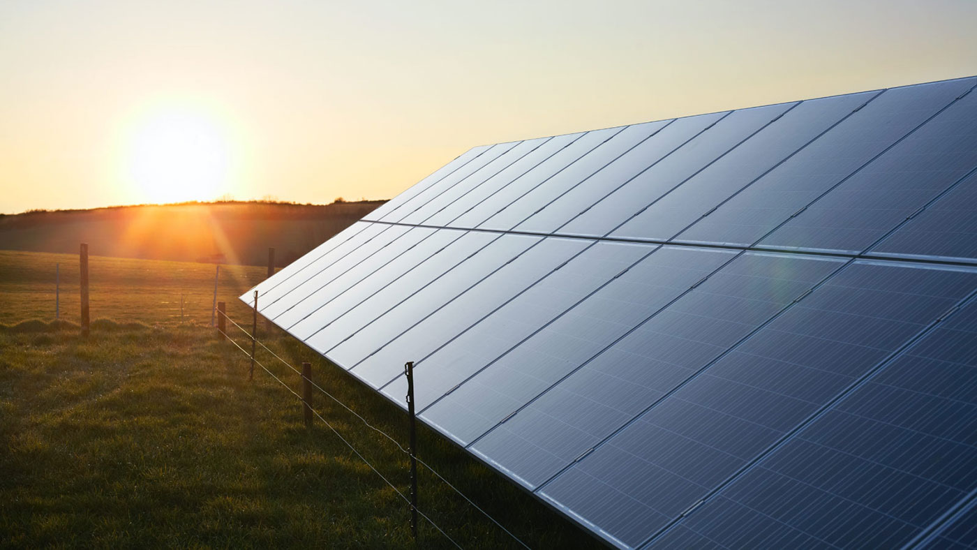 sustainability: photo of solar panels at sunrise