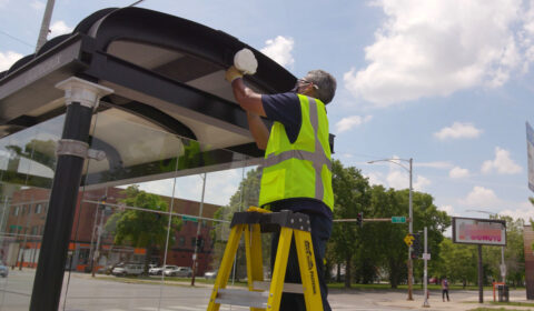 Urban Air Chicago bus stop air quality sensor install