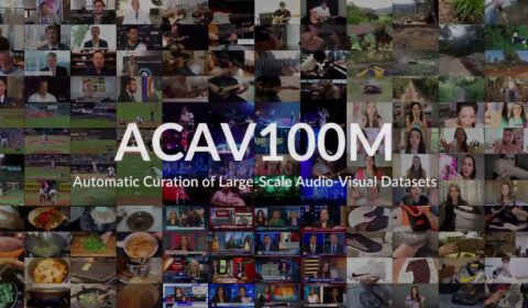 ACAV100M text on top of a series of small images.