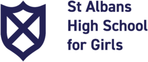 St Albans High School For Girls Logo, a shield with a cross through it