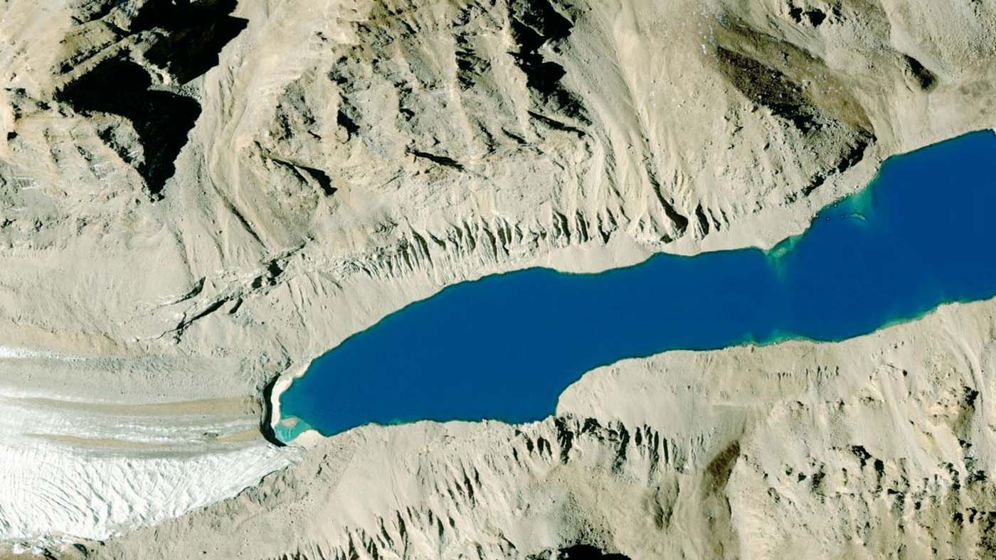 glacier and glacial lakes mapping aerial view