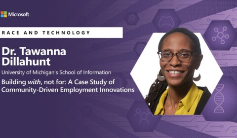 Dr. Tawanna Dillahunt giving a talk on Race & Technology for Microsoft Research