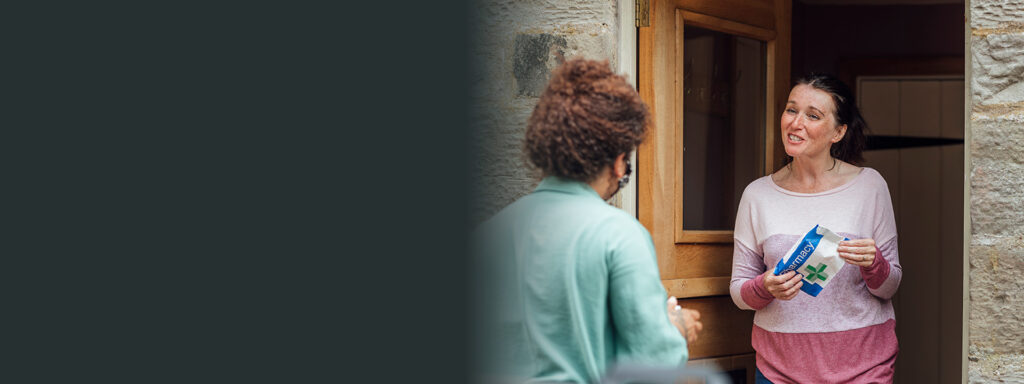 Microsoft Technology for Resilience RFI header - woman delivering medication to a female patient's home