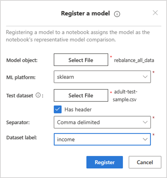 Figure 12 - Registering a model in Responsible AI Tracker