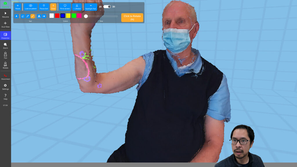 3D telemedicine - patient interacting with clinician on-screen in real-time