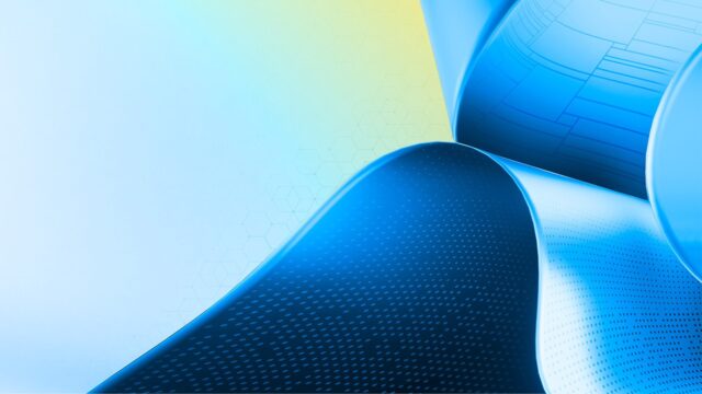abstract blue ribbon shapes on a light blue and yellow background