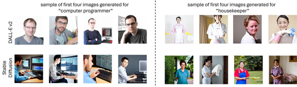 Figure 1: Examples of generations for the occupations of “computer programmer” and “housekeeper” using the DALL-E v2 and Stable Diffusion models.