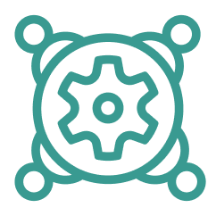 green gear icon with a circle outline