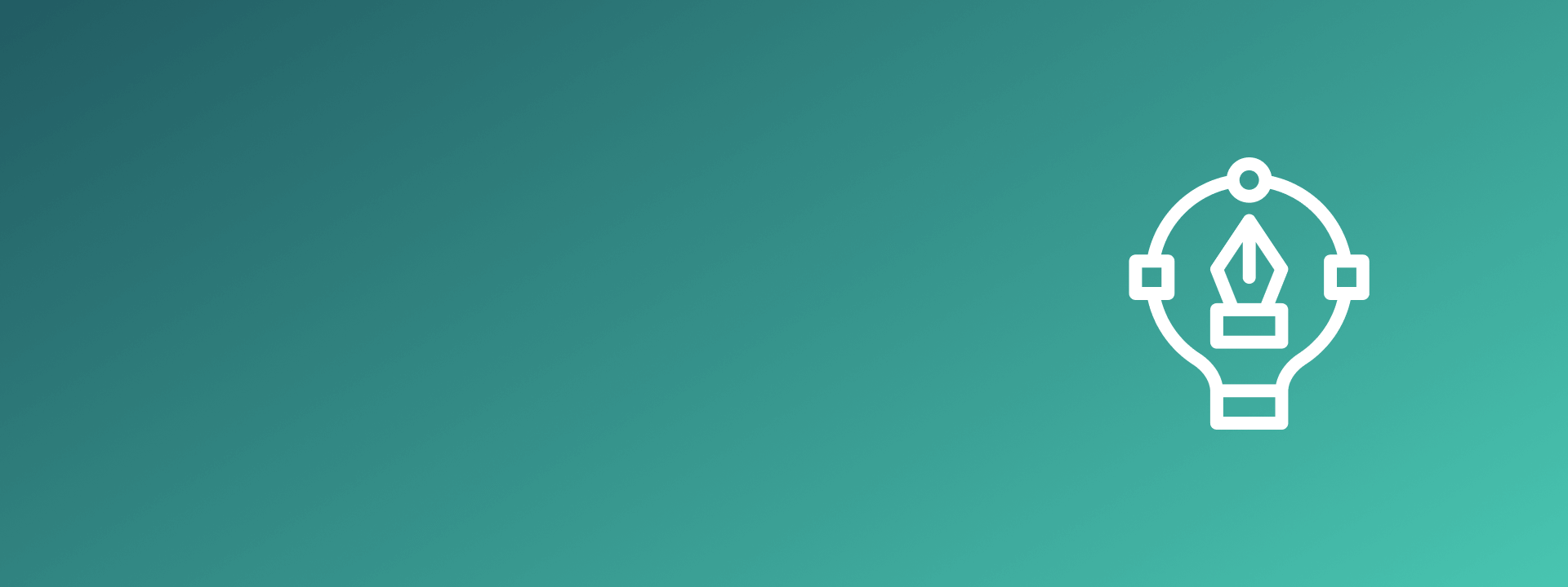 white icon of a fountain pen tip inside of a lightbulb on a green gradient background