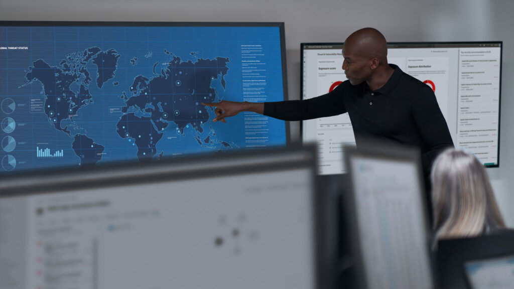 AI4Good | Map pointing to a map of the countries of the world in a high tech setting