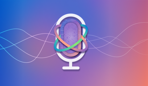 Stylized microphone and sound waves illustration.