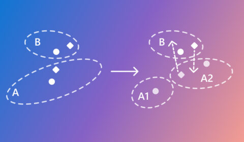 A diagram showing splitting vector partitions and reallocating vectors in partitions to adapt to changes in data distribution.