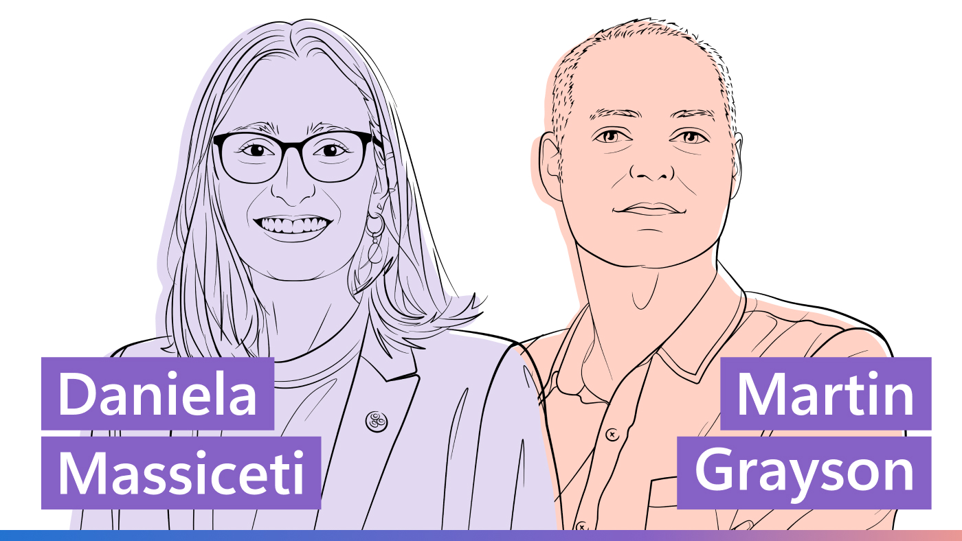 Outline illustration of Daniela Massiceti next to Martin Grayson