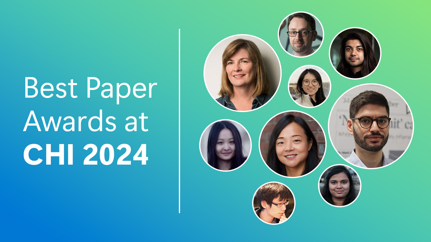 Microsoft's CHI 2024 Best Paper Award recipients' headshots on a blue and green gradient background