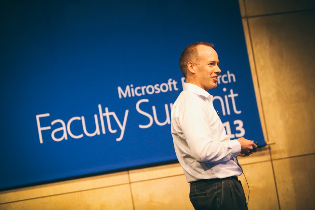 Doug Burger, director of client and cloud apps for Microsoft Research’s Extreme Computing Group, speaks about how changes in the hardware ecosystem will disrupt computer science during Monday’s closing keynote of the Microsoft Research Faculty Summit.