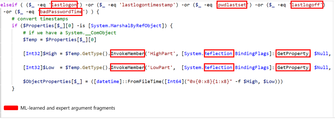 Code snippet of Kerberoasting showing featurized details