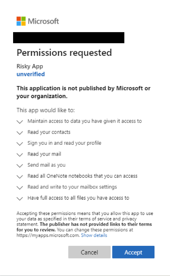An image showing the Microsoft "Permissions requested" dialogue. 
